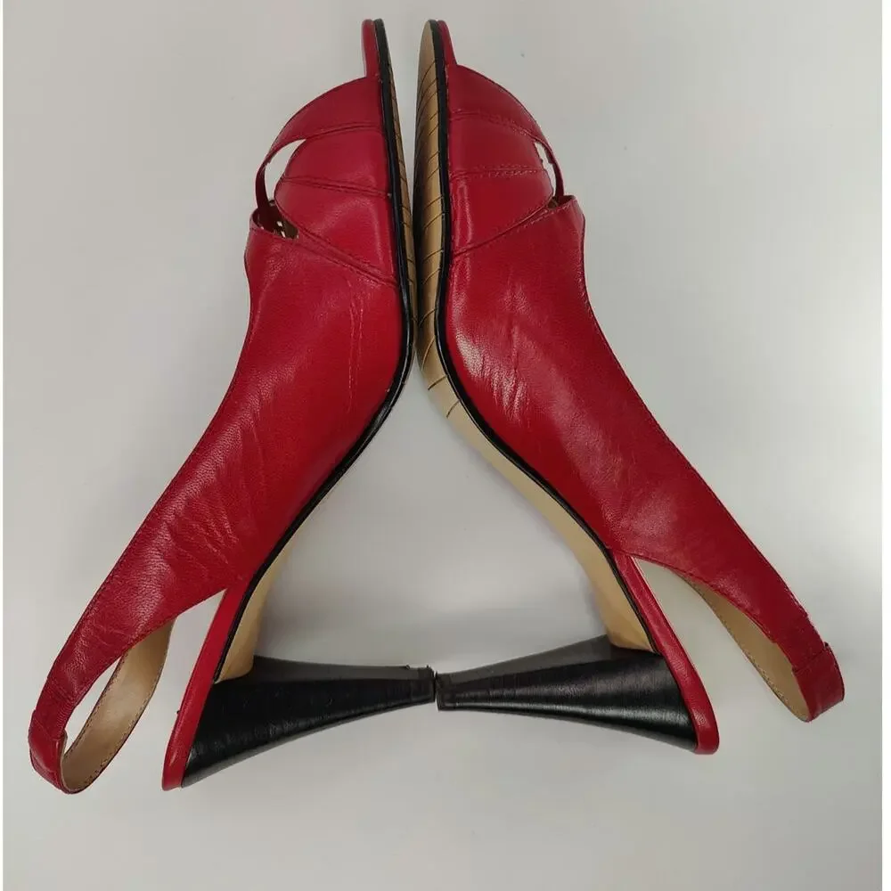 Red leather Peep toe pumps sz 8 by Karen Scott